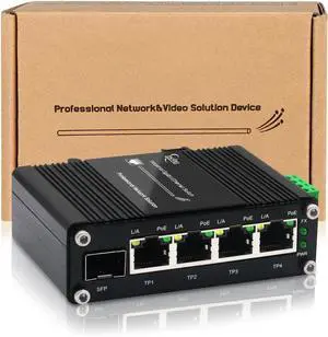 Industrial 4-Port Gigabit Solar PoE Switch | DC 12-48V Input, 48V PoE Output | SFP Uplink, IEEE 802.3af/at@120W | Boost PoE Switch for Solar Systems, Vehicle WiFi, Mobile Signal Stations