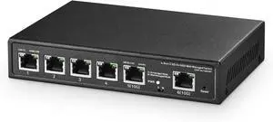 Binardat 6 Port 10G Switch, 4 x 2.5G RJ-45 Base-T Ports, 2 x 10G RJ-45 Ports, Web Managed/Unmanaged, Metal Fanless Managed Multi-Gigabit Desktop/Wallmount Network Switch