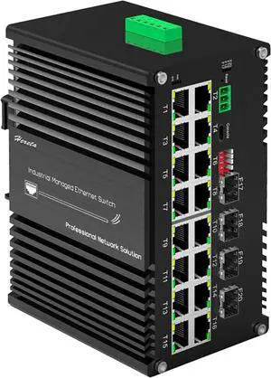 Industrial Hardened 16 Port Gigibit Managed Fiber PoE+ Ethernet Switch,16 x 10/100/1000T RJ45 Port + 4 x 1000Base-X SFP Slot+USB-C for Management