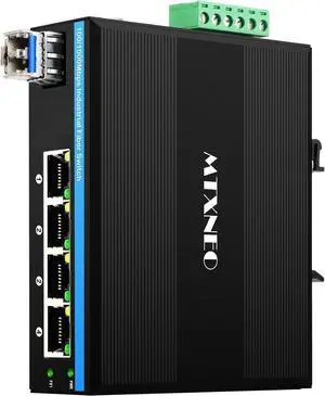 Industrial 4Ports Gigabit SFP Fiber Switch Din Rail Mounted with One SFP Transceiver 1.25G Dual Fiber SM up to 20km for Outdoor Use