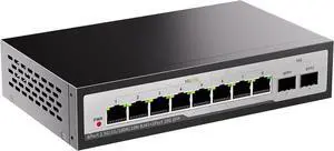 10-Port 2.5Gb Unmanaged Ethernet Switch, 8 x 2.5G RJ45 Ports + 2 x 10G SFP+ Ports, 80Gbps Switching Capacity, Metal Fanless, Plug and Play, Ideal for NAS, PC, WiFi6, Desktop/Wall Mount