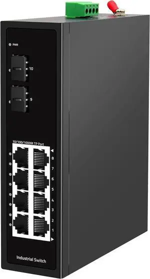 8 Port Gigabit Industrial DIN-Rail Ethernet Switch, 2 SFP Slots, 20Gbps Switching Capacity, IP40 Metal Unmanaged Network Switch,Lifetime Protection