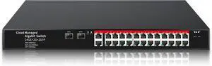 STEAMEMO 26-Port Gigabit Ethernet Switch | Smart Managed with 2 SFP Slots | QoS & VLAN Support | Rackmount/Desktop Metal Network Switch | Plug & Play Setup(Includes Power Adapter)