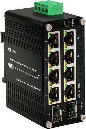 Industrial 8 Ports Managed PoE Fiber Switch Gigabit Web Management Switch with 100/1000M Adaptive 2 SFP Slots Din Rail Small Network Switch 802.3at 30W/240W Support QOS, VLAN, IGMP 48-57VDC
