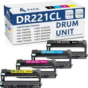 DR221 DR221CL Drum Unit Set 4 Pack Replacement for Brother DR-221CL DR-221CL-BK Drum Unit for HL-3140CW HL-3170CDW HL-3180CDW MFC-9330CDW MFC-9130CW Printer (Only Drum, Not Include Toner)