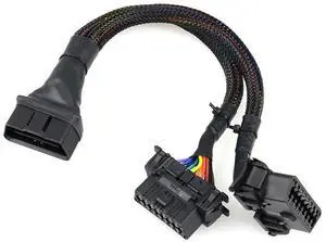 FOR OBD2 Male to Dual Female Elbow Extension Cable with 16pins Available to Connected 1 IN 2 Converted OBD 2 Extender Adapter