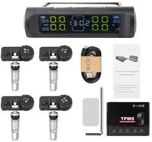 FOR Solar Power TPMS Car Tire Pressure Alarm Monitor System Auto Security Alarm Systems Tyre Pressure Temperature Warning LCD Displa
