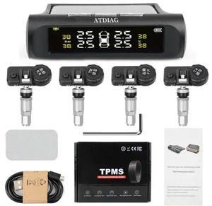 FOR TPMS Solar Tire Pressure Sensor Car Tire Pressure Monitoring System LED Display with 4 Wheel Internal External Sensors TMPS