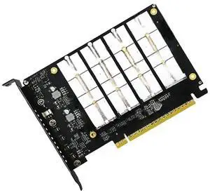 FOR GEN5 PCI-E X16 to 4 Port NVME SSD Adapter Bifurcation M.2 NVME 128Gbps Card for PC Computer Server Motherboard FOR GEN5 PCI-E X16 to 4 Port NVME SSD Adapter Bifurcation M.2 NVME 128Gbps Card for PC Computer Server Motherboard