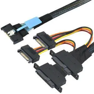 FOR PCIe 5.0 MCIO 8i 74Pin to Dual SFF-8639 U.2 NVMe Adapter Cable for Server Workstation, with 15-Pin Power & Mounting Screw Holes FOR PCIe 5.0 MCIO 8i 74Pin to Dual SFF-8639 U.2 NVMe Adapter Cable for Server Workstation, with 15-Pin Power & Mounting Screw Holes