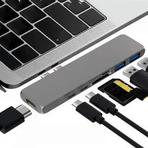 FOR 7 in 1 Dual Ports USB C Hub type c to HDMI 4K PD charging USB 3.0*2 SD TF Card Reader 5Gbps Adapter aluminum usb type-c FOR 7 in 1 Dual Ports USB C Hub type c to HDMI 4K PD charging USB 3.0*2 SD TF Card Reader 5Gbps Adapter aluminum usb type-c