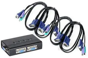 FOR 4 Port VGA KVM Switch PS/2 Mouse Keyboard Console Manual Button Press Select With Original Cable High Resolution 460SL FOR 4 Port VGA KVM Switch PS/2 Mouse Keyboard Console Manual Button Press Select With Original Cable High Resolution 460SL
