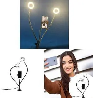 FOR Clamps on Selfie Rings Light with Ph Stand Desk Double Rings Light with 3 Lighting Color for Laptops, Computer FOR Clamps on Selfie Rings Light with Ph Stand Desk Double Rings Light with 3 Lighting Color for Laptops, Computer