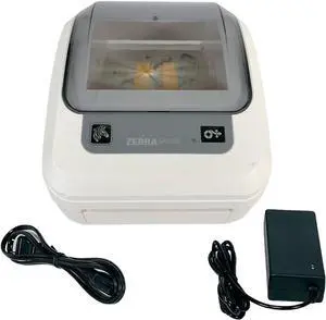 Ze bra GK420d Direct Thermal Bar code Printer USB Ethernet GK4H-202210-000 White, Bundle with AC Adapter