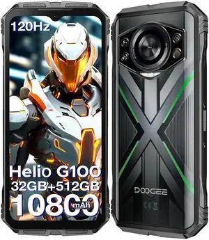 DOOGEE S Cyber Pro Rugged Phone, 10800mAh Android 14 Rugged Smartphone, 32GB+512GB, Helio G100 Octa Core Gaming Phones, 6.6" FHD+ 120Hz IPS Waterdrop Screen, 4G Dual SIM Mobile Phone, Green