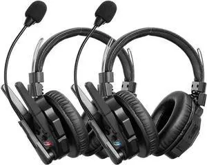 SYNCO Xtalk XMax2 Full-Duplex Wireless Intercom System with 2 Double-Ear Headsets (2.4 GHz) Random Master Device Design for Team Communication,Movie Shoot,Live Show Stage Performance (2PCS)