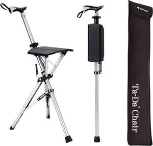 Ta-Da Chair, Portable Trekking Hiking Pole, Folding Walking Stick with Seat, Walking Cane with Chair, Foldable Chair, Lightweight Aluminum, Easy Carry and Storage, Anti-Slip Ta-Da Chair, Portable Trekking Hiking Pole, Folding Walking Stick with Seat, Walking Cane with Chair, Foldable Chair, Lightweight Aluminum, Easy Carry and Storage, Anti-Slip