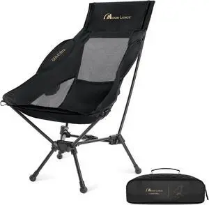 High Back Folding Camping Chair, 330lbs Portable Compact Chair with Wide Seat & Ergonomic Back Support (Black)
