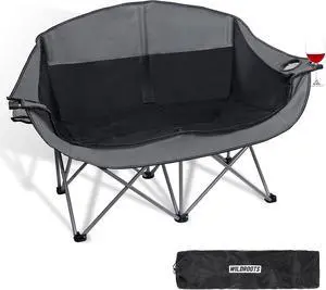 Outdoor Folding Double Camping Chair Adults 2 Person,Heavy Duty 600 LBS Loveseat with 2 Cup Holder,Portable Carry Bag Included for Camping,Lawn,Backyard,Movie