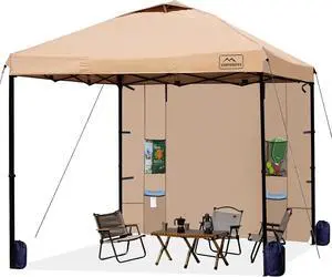 10x10 Pop Up Canopy Tent with Sidewall - Easy Setup Sun Shelter, Outdoor Shade with Vented Roof for Backyard | UV & Rain Portable Instant Camping Beach Canopy Tents (Khaki)