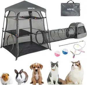 Cat Enclosure Kitten and Tower Tent for Indoor and Outdoor,3 Tier Cage Inside,Outdoor Catio,Portable and Foldable,Two Doors Design; Play Tunnel + Cube(with Three Ways)