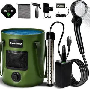 Portable Camping Shower | 5.3/6.6 gal. Foldable Bucket, 6000mAh Rechargeable Shower Pump, 6' 7" Filtered Shower Head, Summer Beach Outdoor Showering Hiking Pet Bath RV Car Wash Water Plant