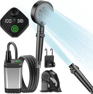 Portable Shower for Camping, 6000mAh Rechargeable Camping Shower with Digital Display, Outdoor Shower Sustainable for Camping, Beach, Hiking, Travelling, Pet Cleaning