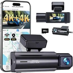 SPRLEAF Dash Cam Front and Rear, 4K+4K Dual Dash Camera for Cars, 5.8GHz WiFi GPS, Night Vision, 24-Hour Parking Mode, Included 64GB Card, 1.97 Display, WDR, G-Sensor, Loop Recording (HD13)