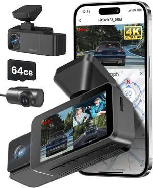 4K 3 Channel Dash Cam, 2160P+1080P+1080P Front and Rear Inside Car Camera with 64GB Card, WiFi Built-in GPS, 3 IPS Screen, IR Night Vision, G Sensor, WDR(F3) 4K 3 Channel Dash Cam, 2160P+1080P+1080P Front and Rear Inside Car Camera with 64GB Card, WiFi Built-in GPS, 3 IPS Screen, IR Night Vision, G Sensor, WDR(F3)