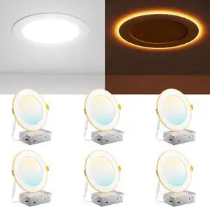 6 Pack 6 Inch 5CCT LED Recessed Ceiling Light with Night Light, 2700K/3000K/3500K/4000K/5000K Selectable Ultra-Thin Recessed Lighting, 12W=110W, 1100LM, Dimmable Canless Wafer Downlight ETL&FCC 6 Pack 6 Inch 5CCT LED Recessed Ceiling Light with Night Light, 2700K/3000K/3500K/4000K/5000K Selectable Ultra-Thin Recessed Lighting, 12W=110W, 1100LM, Dimmable Canless Wafer Downlight ETL&FCC