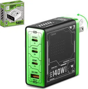 Mfish 140W USB C Charger 4-Port GaN Charger Block Foldable Fast Laptop Charger Power Adapter for MacBook Pro/Air iPad Pro iPhone 17/16 Pro Galaxy S25/S24 Steam Deck Google Pixelbook and Tablet