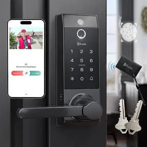 Smart Lock Doorbell Fingerprint Smart Door Lock Deadbolt for Homeowners or Parents Door Lock with Camera and Door Handle for Renters, Keyless Entry Door Lock for Front Door(Contour V Black)