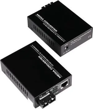 A Pair 2 Pack Multi-Mode Dual SC Fiber Gigabit Fast Ethernet Media Converter, Mini 1x 10/100/1000Base-T RJ45 to 1000Base-SC Slot Converter Transceiver, up to 2KM 850-1310-nm, AC 100V~240V