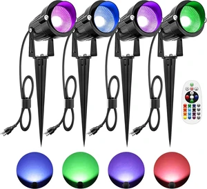 ZUCKEO 10W Christmas Spotlights Outdoor Spot Lights for Yard, LED RGB Color Changing Landscape Lighting Plug in, 120V Waterproof Remote Control Spotlight for House Garden Halloween Decoration(4Pack) ZUCKEO 10W Christmas Spotlights Outdoor Spot Lights for Yard, LED RGB Color Changing Landscape Lighting Plug in, 120V Waterproof Remote Control Spotlight for House Garden Halloween Decoration(4Pack)