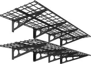 2-Pack 2x6ft Garage Shelving 24-inch-by-72-inch Heavy Duty Wall Mounted Shelves Garage Storage Rack Floating Shelves, 1400lbs Load Capacity, Black, Classic Series 2-Pack 2x6ft Garage Shelving 24-inch-by-72-inch Heavy Duty Wall Mounted Shelves Garage Storage Rack Floating Shelves, 1400lbs Load Capacity, Black, Classic Series