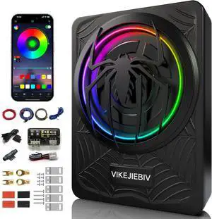 1200W RGB Subwoofer, Slim Underseat Car Subwoofer and Amp Package with RGB Beat-Synced Light, Individual Control for Low Pass/Gain/Boost (A, B) 1200W RGB Subwoofer, Slim Underseat Car Subwoofer and Amp Package with RGB Beat-Synced Light, Individual Control for Low Pass/Gain/Boost (A, B)