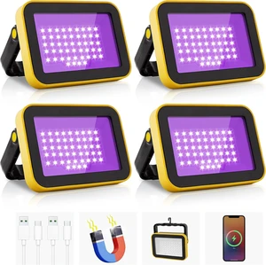 Rechargeable LED Black Light, Battery Powered Portable Blacklight, 400nm LED Flood Light Black Lights, Neon Glow Party, Blacklight Catfishing, Halloween, Glow in The Dark Decoration 4 Pack Rechargeable LED Black Light, Battery Powered Portable Blacklight, 400nm LED Flood Light Black Lights, Neon Glow Party, Blacklight Catfishing, Halloween, Glow in The Dark Decoration 4 Pack