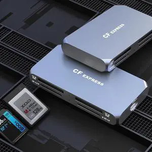 Dual CFexpress Type B/XQD+Dual SD 4.0 UHS- Card Reader-Professional 4-Slot, 10Gbps USB 3.2 Gen 2, Plug & Play, Simultaneous Read/Write, CF Express Reader for CFexpress Type B/XQD/SD/SDHC/SDXC/SDUC