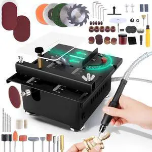 Mini Table Saw,100W Mini Desktop Electric Saw Cutter Speed & Angle Adjustable 16MM Cutting Depth, Seven Speed Adjustable Power Supply,table sawelectrical, mini table saw for crafts