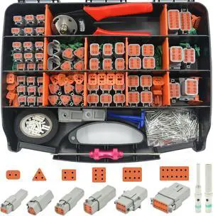 378 PCS DT Deutsch Series Waterproof Connector Kit, 2 3 4 6 8 12 Pin Connectors, Crimping Tool(12-20AWG) & DT Removal Tool, Size 16 Solid Terminal Contacts (14-20AWG) for Cars Motorcle Boat