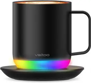 S6 Plus Smart Coffee Mug, 12oz,Temperature Controlled Mug & Electric Coffee Mug with Music Sync LightsAuto-Sensing AI Heats Drinks to 120-150°F Hands-Free. Ideal for Home/Ofce/Gifts - Black