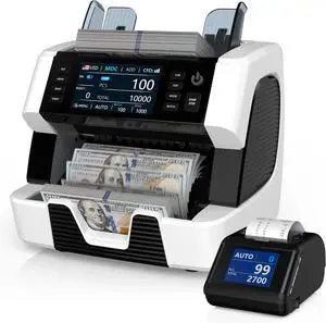 Money Counter Machine Mixed Denomination, Serial Number, Multi Curren 2CIS/UV/IR/MG/MT Counterfeit Detection Bill Counter, Cash Counter Machine Value Counting for Business with Printer