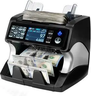 IMC01 Bank Grade Money Counter Machine Mixed Denomination, 2CIS/UV/IR/MG/MT Counterfeit Detection, Serial Number, MUL Curren Cash Counter, Printer Compatible Bill Value Counter (Black)
