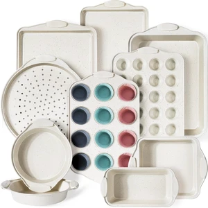 22 PCS Nonstick Baking Pans Set, Stackable Bakeware Sets with Silicone Handles, 450°F Oven Safe Baking Sheet Set, Easy Release Cookie Sheets for Baking, Cream 22 PCS Nonstick Baking Pans Set, Stackable Bakeware Sets with Silicone Handles, 450°F Oven Safe Baking Sheet Set, Easy Release Cookie Sheets for Baking, Cream