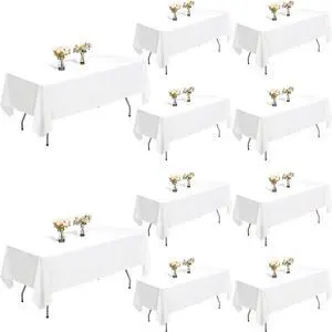 White Table Cloth Rectangle 10-Pack, 60x126 Inch Table Cloths for 8 Foot Rectangle Tables, Heavy-Duty Polyester Fabric - Stain Resistant Reusable & Washable White Table Cloth Rectangle 10-Pack, 60x126 Inch Table Cloths for 8 Foot Rectangle Tables, Heavy-Duty Polyester Fabric - Stain Resistant Reusable & Washable