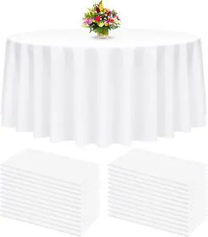24 Pack - Plastic Table Cloth Disposable, 96'' Tablecloth for Round Tables, White Disposable Table Cloths for Parties, Picnics, Camping, Waterproof & Stain-Resistant 24 Pack - Plastic Table Cloth Disposable, 96'' Tablecloth for Round Tables, White Disposable Table Cloths for Parties, Picnics, Camping, Waterproof & Stain-Resistant