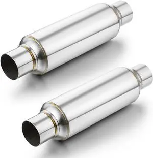 2.5" Inlet Resonator, Exhaust Resonator Muffler Stainless Steel Polished 2.5" Inlet 2.5" Outlet 16" Overall Length Straight Through Design 2 Pack 2.5" Inlet Resonator, Exhaust Resonator Muffler Stainless Steel Polished 2.5" Inlet 2.5" Outlet 16" Overall Length Straight Through Design 2 Pack