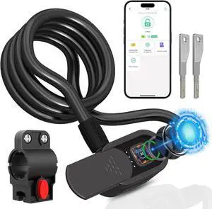 Fingerprint Bike Lock Cable, Keyless Bike Lock Chain Heavy Duty Anti-Theft Bicycle Lock Waterproof 1.5M Stainless Steel Cable Bike Lock with Mounting Bracket (Black, 4.92Feet Long) Fingerprint Bike Lock Cable, Keyless Bike Lock Chain Heavy Duty Anti-Theft Bicycle Lock Waterproof 1.5M Stainless Steel Cable Bike Lock with Mounting Bracket (Black, 4.92Feet Long)