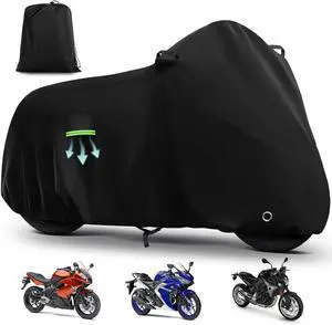 Motorcycle Cover Waterproof for Kawasaki Ninja 250 300 400 500 650/BMW F 900R, Heavy Duty Outdoor Sun UV Rain Dust All Weather Protection Motorbike Cover with Soft Cotton Lining & Lock Hole-Black Motorcycle Cover Waterproof for Kawasaki Ninja 250 300 400 500 650/BMW F 900R, Heavy Duty Outdoor Sun UV Rain Dust All Weather Protection Motorbike Cover with Soft Cotton Lining & Lock Hole-Black