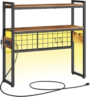 Desktop Bookcase, 2-Tier Desktop Organizer, 29.9" Wooden Office Storage Rack with Outlets, Display Shelf Rack with Light Strip, Desk Hutch for Office, Rustic Brown BF11UDSJ01 Desktop Bookcase, 2-Tier Desktop Organizer, 29.9" Wooden Office Storage Rack with Outlets, Display Shelf Rack with Light Strip, Desk Hutch for Office, Rustic Brown BF11UDSJ01